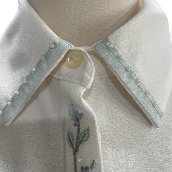 Koret Petites White Polyester Blouse 12 Embellished Collar & Cuffs Elegant Retro - Picture 12 of 13
